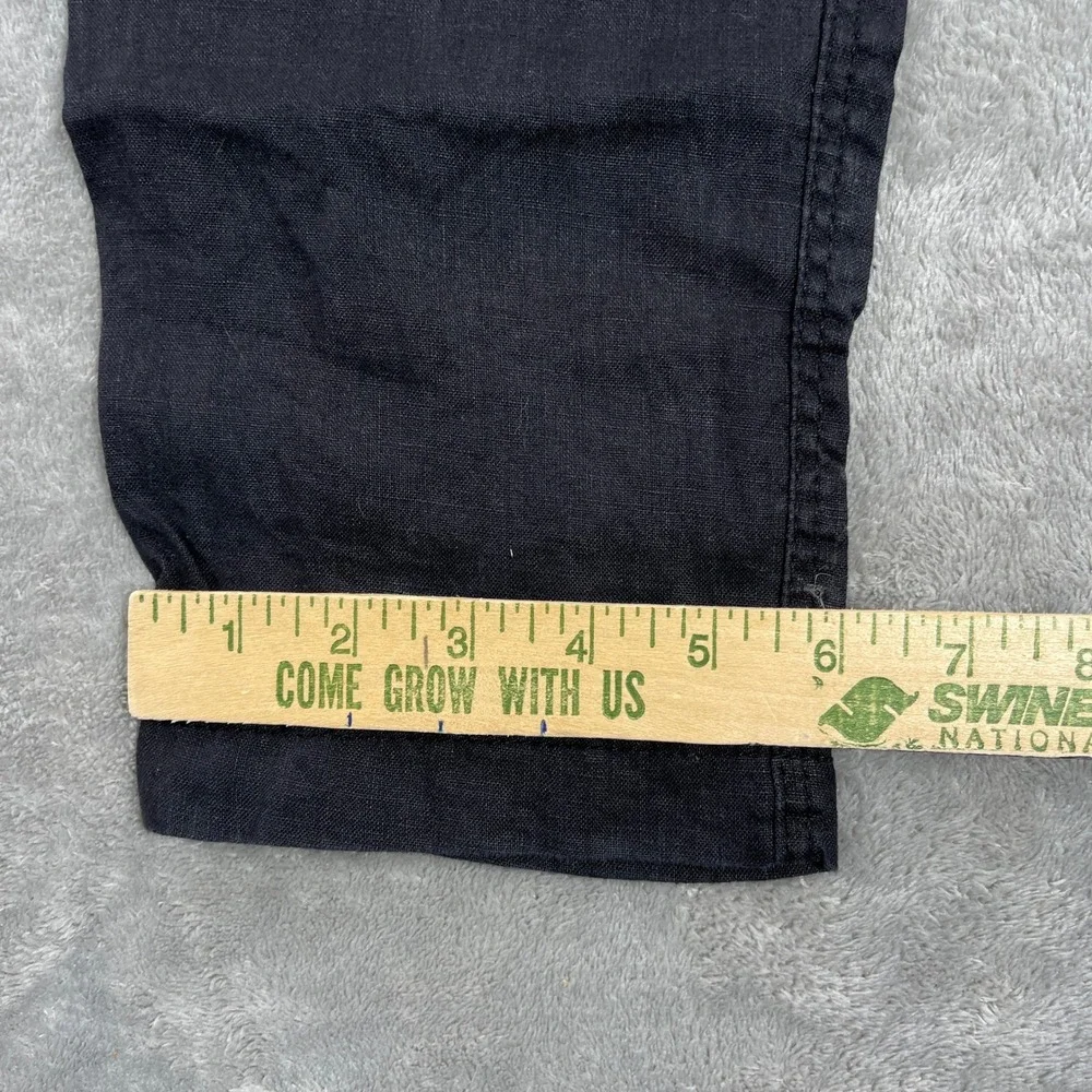 H&M Linen Blend Pants Women‎ Size M Black Drawstring Elastic Waist Tapered Leg